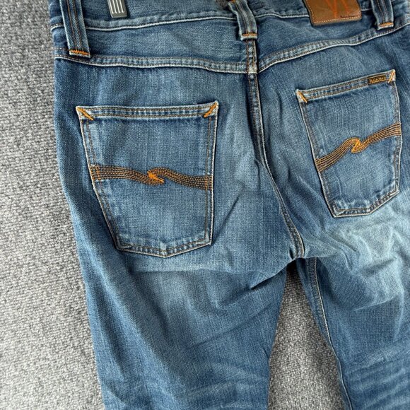 Nudie Jeans Men Denim Jeans Steady Eddie Orange Crinkle Blue Cotton ACTL 33X28 - Picture 14 of 16